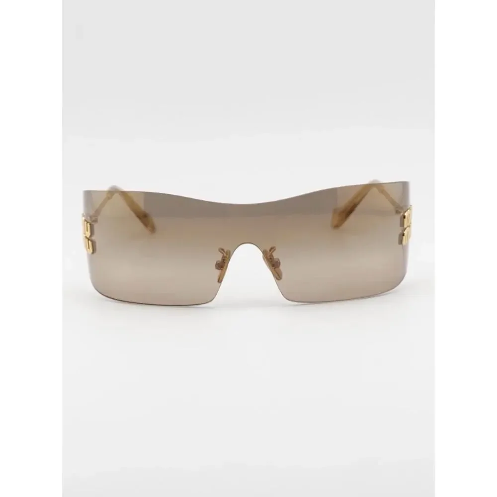 New Miu Miu MUB53S 5AK20P Gold-Tone Brown Gradient Shield Sunglasses Authentic
